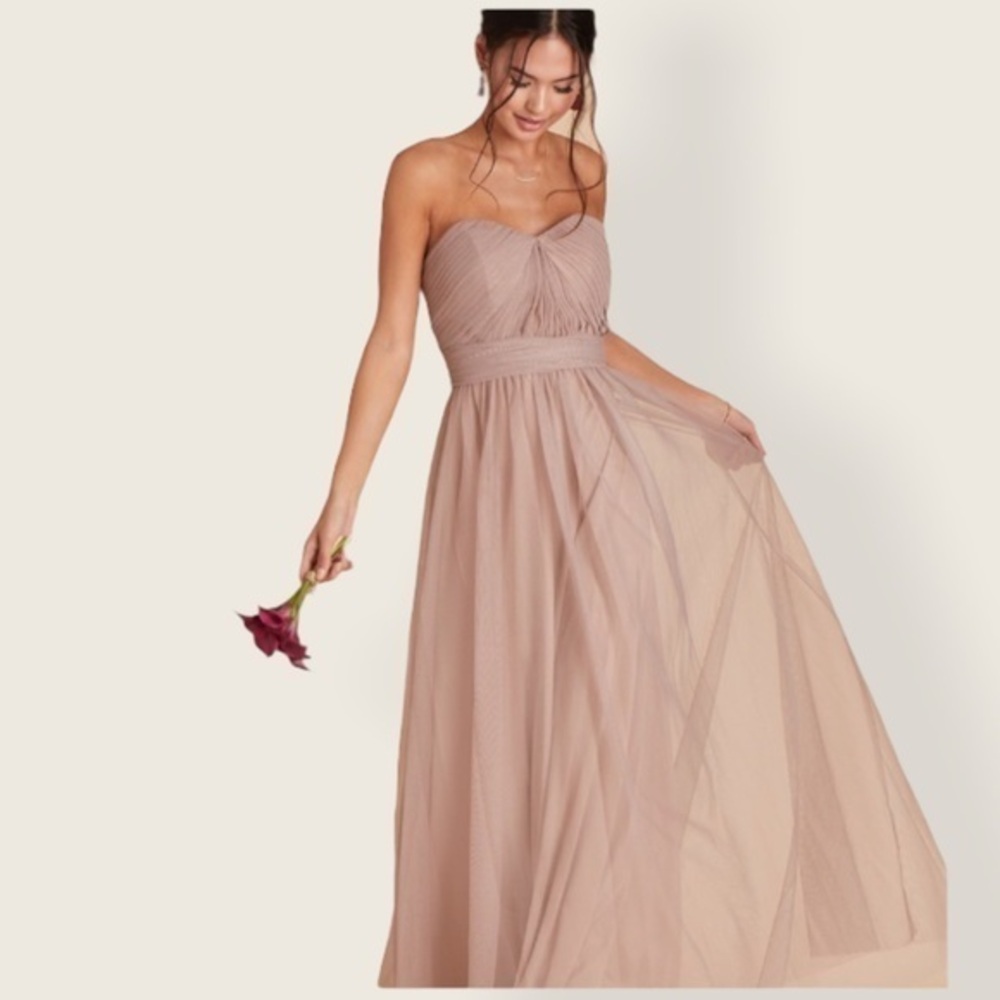 Birdie Grey Christina Gown Champagne Tulle Pink Long Formal | NWT